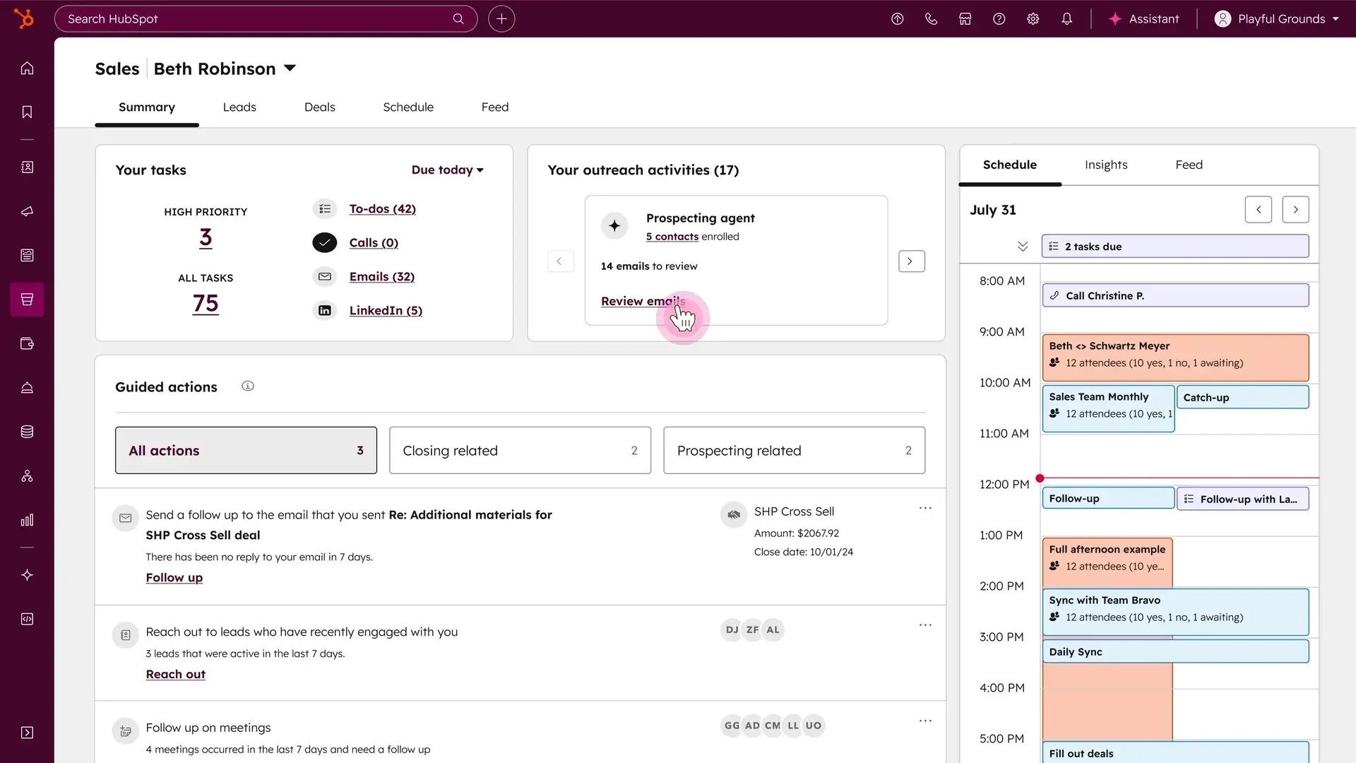 Sales Hub - Prospecting Workspace